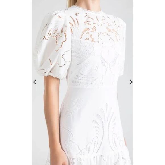 Shoshanna Midnight Bright White Eyelet Puff-Sleeve Maxi Dress Size 8 - Picture 7 of 16